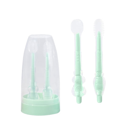 Food-grade Silicone Baby Milk Toothbrush + Tongue Brush Children Oral Cleaning Brush, Beige, Pink, Blue, Green