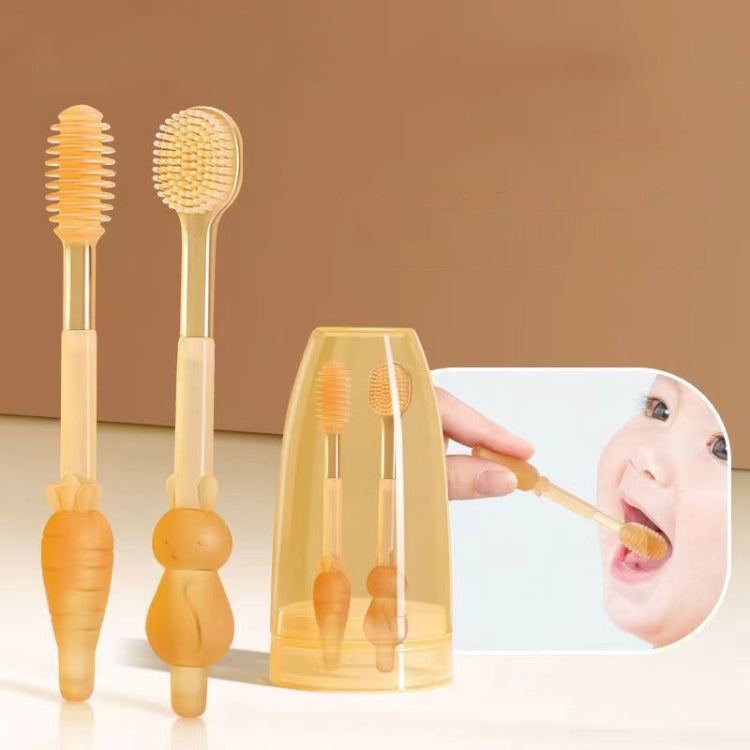 Food-grade Silicone Baby Milk Toothbrush + Tongue Brush Children Oral Cleaning Brush, Beige, Pink, Blue, Green
