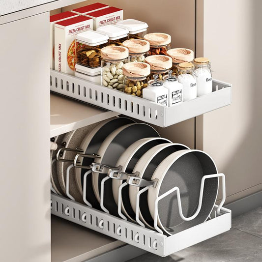 Kitchen Pull-Out Rack Pots And Pans Organizer Cabinet Countertop Dish Tray, 42cm Black, 42cm With Baffle Black, 42cm White, 42cm With Baffle White, 52cm Black, 52cm With Baffle Black, 52cm White, 52cm With Baffle White