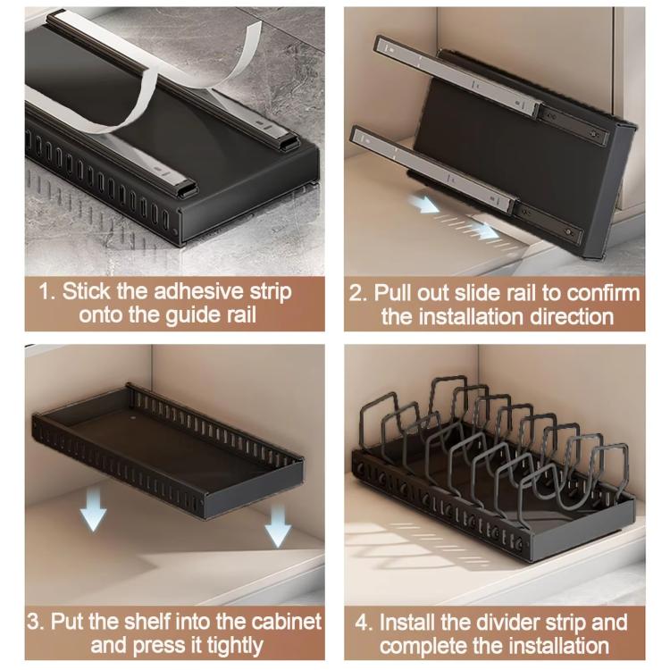 Kitchen Pull-Out Rack Pots And Pans Organizer Cabinet Countertop Dish Tray, 42cm Black, 42cm With Baffle Black, 42cm White, 42cm With Baffle White, 52cm Black, 52cm With Baffle Black, 52cm White, 52cm With Baffle White