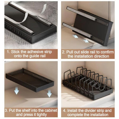 Kitchen Pull-Out Rack Pots And Pans Organizer Cabinet Countertop Dish Tray, 42cm Black, 42cm With Baffle Black, 42cm White, 42cm With Baffle White, 52cm Black, 52cm With Baffle Black, 52cm White, 52cm With Baffle White