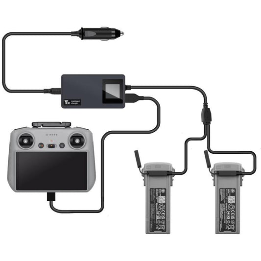 شاحن سيارة بشاشة رقمية لـ DJI Air 3S /Air 3 YX، اشحن بطاريتين في نفس الوقت، شاحن سيارة
