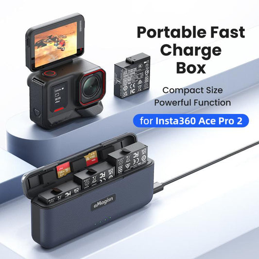 لبطارية Insta360 Ace Pro 2، صندوق شحن سريع aMagisn، حجرة تخزين الشاحن