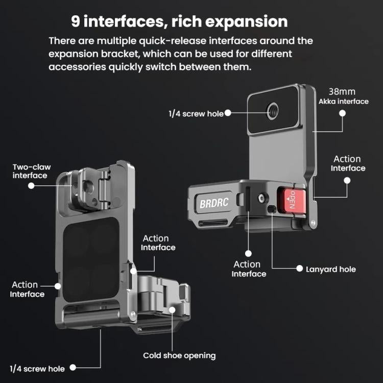 لـ DJI OSMO Pocket 3 BRDRC PO3005 حامل مشبك خلفي متعدد الوظائف بقاعدة مغناطيسية قابلة للتوسيع مع إطار ملحق، قاعدة مغناطيسية