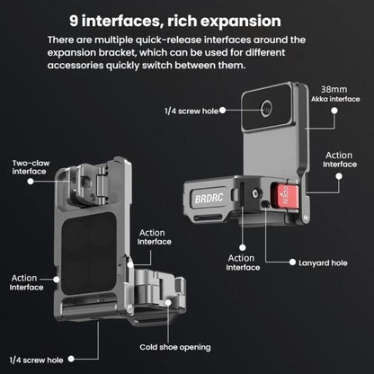 لـ DJI OSMO Pocket 3 BRDRC PO3005 حامل مشبك خلفي متعدد الوظائف بقاعدة مغناطيسية قابلة للتوسيع مع إطار ملحق، قاعدة مغناطيسية