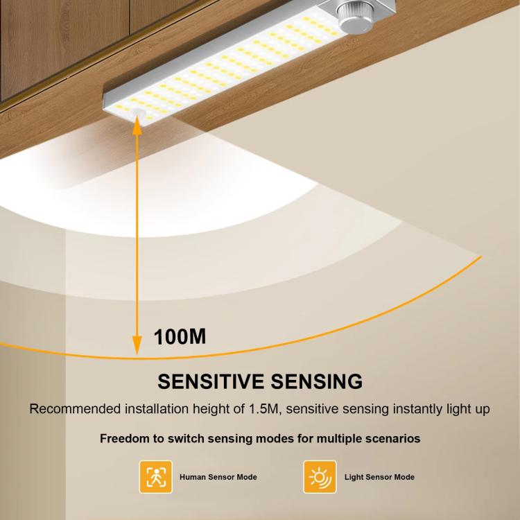 LED Cabinet Light Magnetic Motion Sensor Rechargeable Lamp 128 LEDs 3-color Temperature, XN01