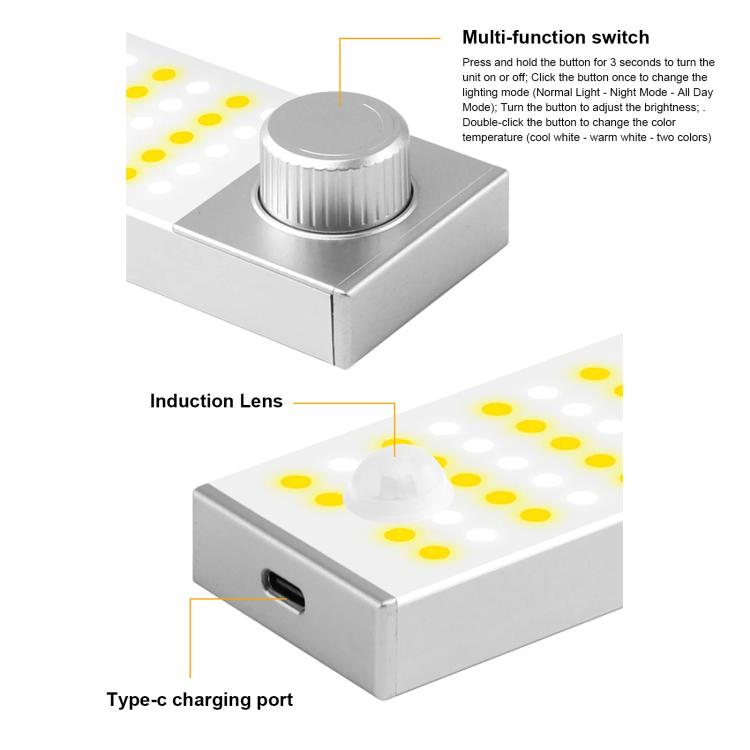 LED Cabinet Light Magnetic Motion Sensor Rechargeable Lamp 128 LEDs 3-color Temperature, XN01