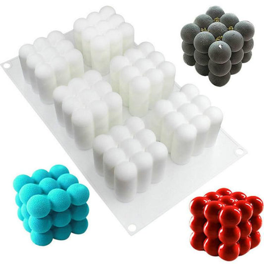 6-Cavity 3D Magic Cube Silicone Mousse Cake Mold Fondant Candle Mold, 6-Cavity 3D Magic Cube