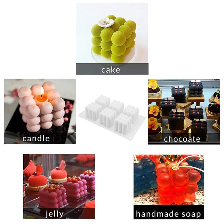 6-Cavity 3D Magic Cube Silicone Mousse Cake Mold Fondant Candle Mold, 6-Cavity 3D Magic Cube