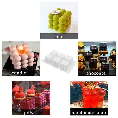 6-Cavity 3D Magic Cube Silicone Mousse Cake Mold Fondant Candle Mold, 6-Cavity 3D Magic Cube