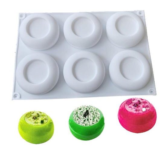 6-Cavity Round Concave Flower Pots Mousse Mold Silicone Dessert Cake Mold, Flower Pots