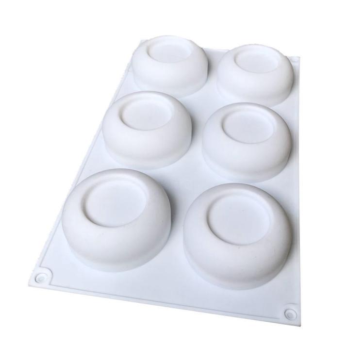 6-Cavity Round Concave Flower Pots Mousse Mold Silicone Dessert Cake Mold, Flower Pots