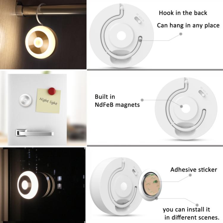 LED Motion Sensor Light With Hidden Hook Adhesive Pads and Magnet, Warm Light, White Light