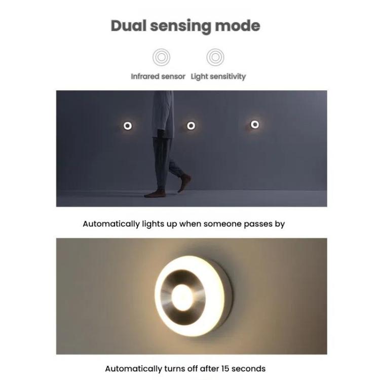 LED Motion Sensor Light With Hidden Hook Adhesive Pads and Magnet, Warm Light, White Light