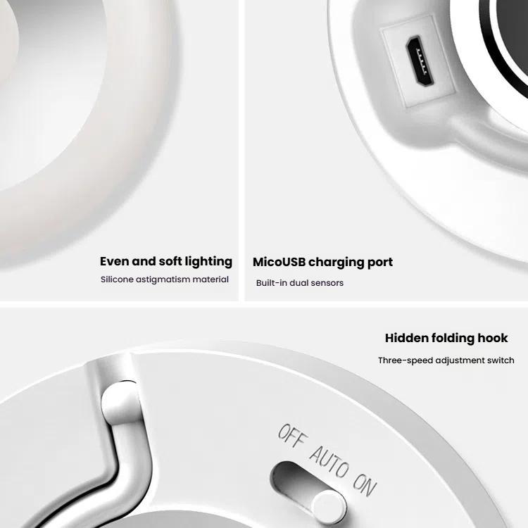 LED Motion Sensor Light With Hidden Hook Adhesive Pads and Magnet, Warm Light, White Light