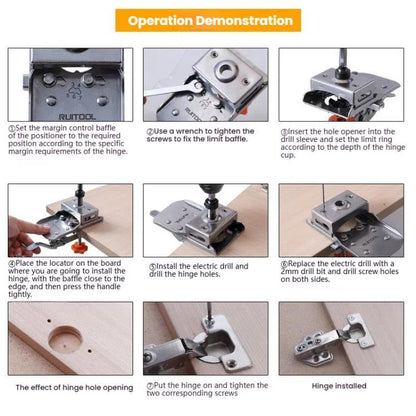 RUITOOL Stainless Steel Hinge Puncher Locator Adjustable Margin Quick Jig Woodworking Closet Door Hinge Punching Tool, 5 In 1, 6 In 1