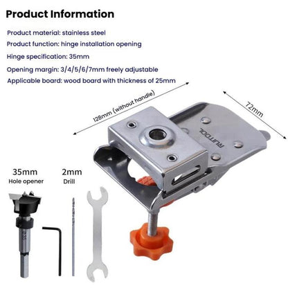 RUITOOL Stainless Steel Hinge Puncher Locator Adjustable Margin Quick Jig Woodworking Closet Door Hinge Punching Tool, 5 In 1, 6 In 1