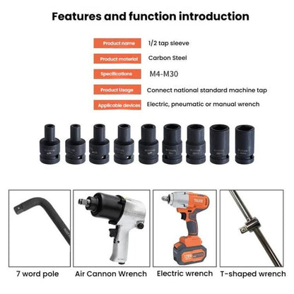 RUITOOL 1/2 inch Tap Socket Pneumatic Wrench Square Socket Inner Quarter Square Hole Wrench Tool, M4, M5, M6, M8, M10, M12, M14, M16, M18, M20, M22, M24, M27, M30
