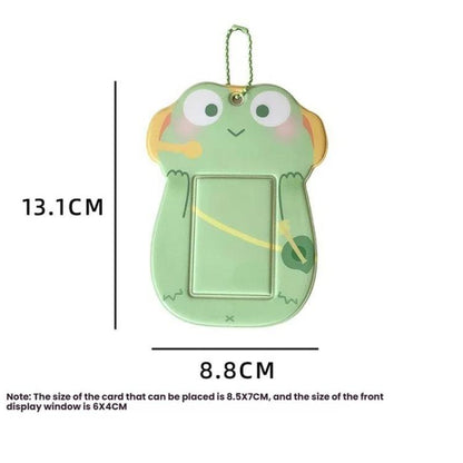 Hisocute Student Cartoon PVC Transparent Card Holder Cute Animal 3-Inch Idol Album Photo Card Case, White Bunny, Pink Bear, Green Frog
