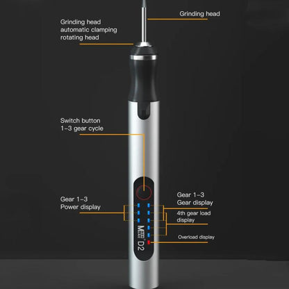 MaAnt D2 Rechargeable Speed Regulating Electric Grinding Pen Small Sanding Machine With 7 Sanding Heads, D2