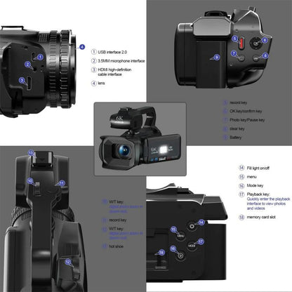 64MP 6K 18X Digital Zoom Ultra HD Video Camera With 4-Inch Touch Screen Camcorder
