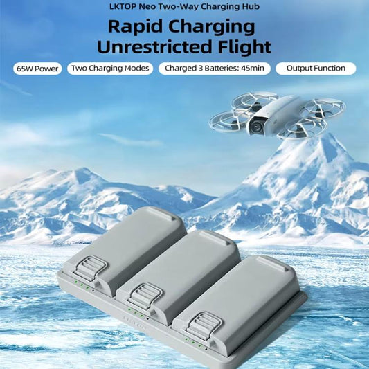 شاحن بطارية LKTOP ثلاثي الاتجاهات بقدرة 65 وات ومحور شحن سريع لبطارية DJI Neo