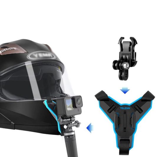 حامل ذقن لخوذة الدراجات النارية وكاميرا رياضية من TELESIN لسلسلة GoPro HERO / DJI Osmo Action / Insta360، حامل، حامل + مشبك على شكل حرف J
