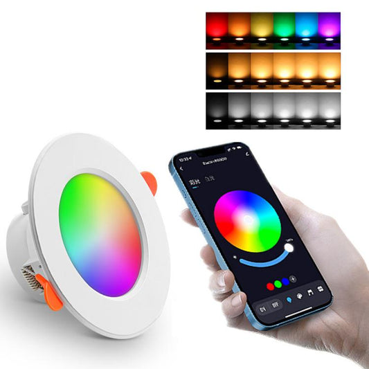 Tuya Bluetooth Smart Ceiling Lamp Round Recessed RGBCW Color Changing Dimmable Ceiling Light, Tuya Bluetooth 10W 85-265V