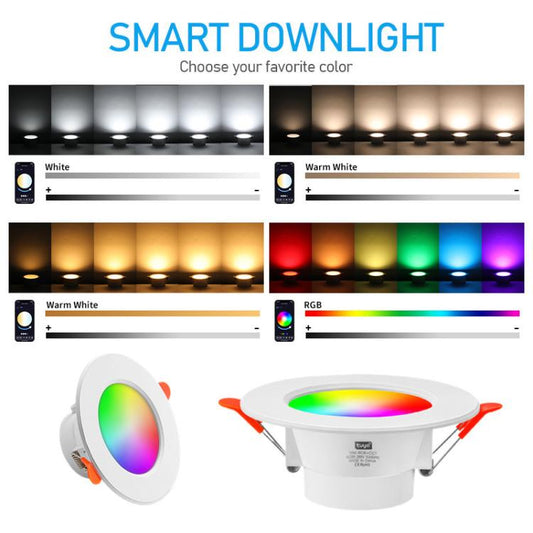 Tuya Bluetooth Smart Ceiling Lamp Round Recessed RGBCW Color Changing Dimmable Ceiling Light, Tuya Bluetooth 10W 85-265V