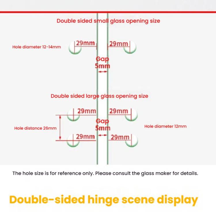 Frameless Glass Door Hinge Display Wine Cabinet 180 Degree Window Door Round Hinge, Single Side Small, Single Side Large, Bilateral Small, Bilateral Large