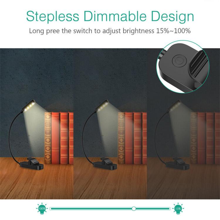 Hose Clip Book Light Night Reading Lamp Adjustable Brightness USB Rechargeable Book Clip Lights, 8LED Long Strip Type-White, 8LED Long Strip Type-Black, 12LED Shower Type-White