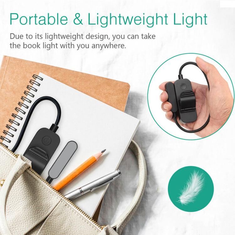 Hose Clip Book Light Night Reading Lamp Adjustable Brightness USB Rechargeable Book Clip Lights, 8LED Long Strip Type-White, 8LED Long Strip Type-Black, 12LED Shower Type-White