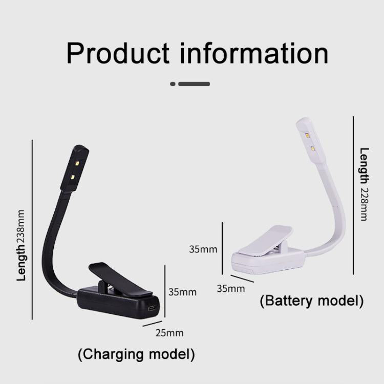 Portable Book Clip Lamp Dormitory Eye Protector Table Lamp Bedroom Night Lights, Battery Model White, Battery Model Black, Charging Model White, Charging Model Black