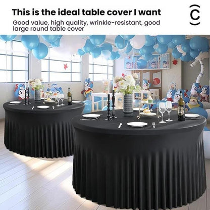 Polyester Elastic Tablecloth Cover Wedding Banquet Party Decoration Round Table Skirt Office Tablecloth, 4FT, 5FT, 6FT