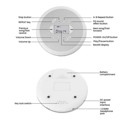 Kecag Mini Portable CD Player Walkman Study and Repeat Retro MP3 Music CD Player