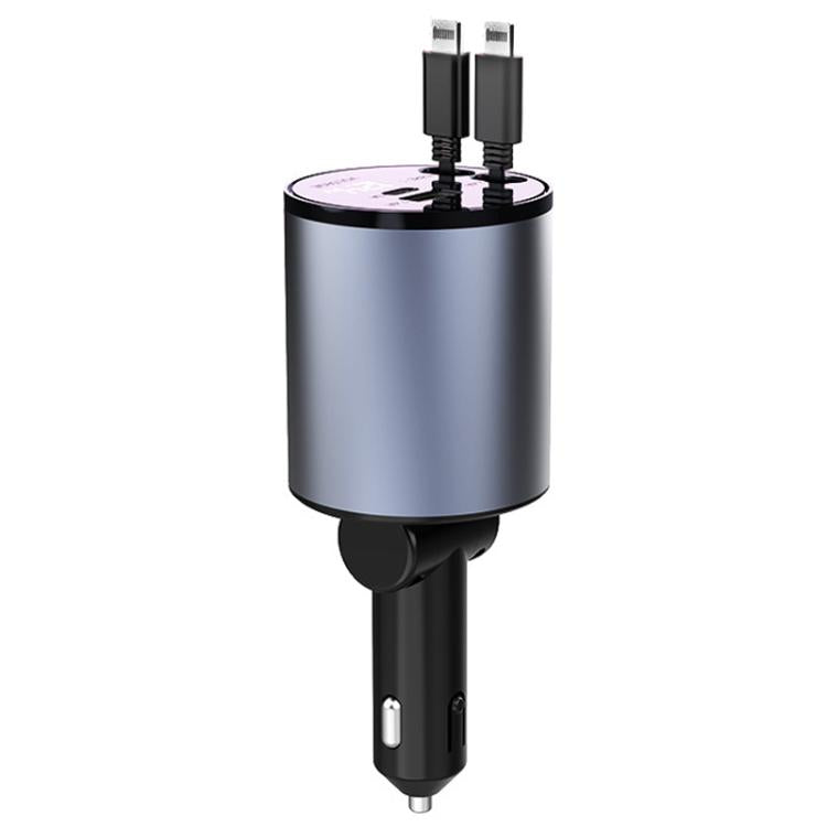 100W Metal Car Retractable Cable Cigarette Lighter Charger, 8 Pin+TYPE-C, 8 Pin+8 Pin (2.4A), TYPE-C+TYPE-C (PD+QC)
