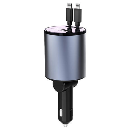 100W Metal Car Retractable Cable Cigarette Lighter Charger, 8 Pin+TYPE-C, 8 Pin+8 Pin (2.4A), TYPE-C+TYPE-C (PD+QC)