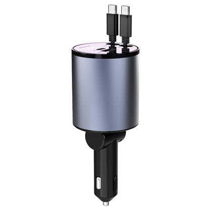 100W Metal Car Retractable Cable Cigarette Lighter Charger, 8 Pin+TYPE-C, 8 Pin+8 Pin (2.4A), TYPE-C+TYPE-C (PD+QC)