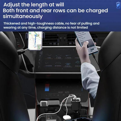 120W 1 To 2 Retractable USB Car Fast Charging Charger With Cigarette Lighter