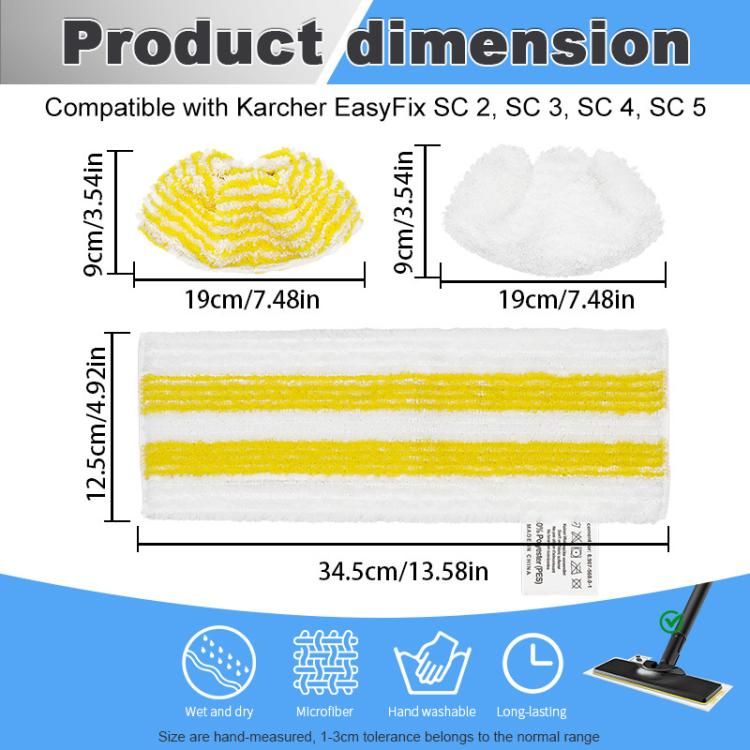 For Karcher Easyfix SC1 SC2 SC3 SC4 SC5 SV7 Steam Mop Replacement, 3pcs /Pack  Flat Mop Attachments, 3pcs /Pack Mop Pads