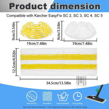 For Karcher Easyfix SC1 SC2 SC3 SC4 SC5 SV7 Steam Mop Replacement, 3pcs /Pack  Flat Mop Attachments, 3pcs /Pack Mop Pads