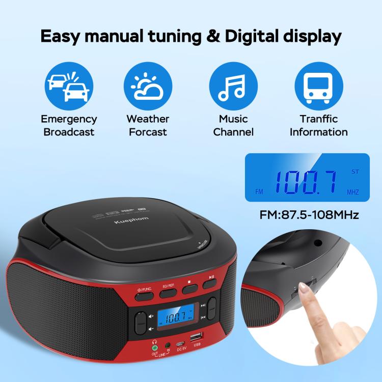 Kuephom W17 Portable Home CD Music Walkman FM Bluetooth Player