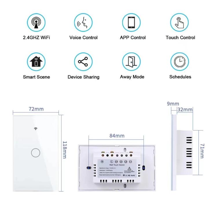 Model 120 US Gauge Graffiti Smart WIFI Single Fire Switch, 1-Gang White, 2-Gang White, 1-Gang Black, 2-Gang Black, 1-Gang Gold, 2-Gang Gold