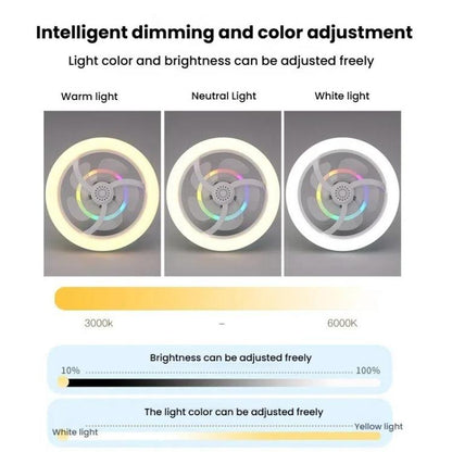 50W Ceiling Fan Light With E27 Socket 3 Speeds Adjustable RGB LED Strip, RGB LED Strip