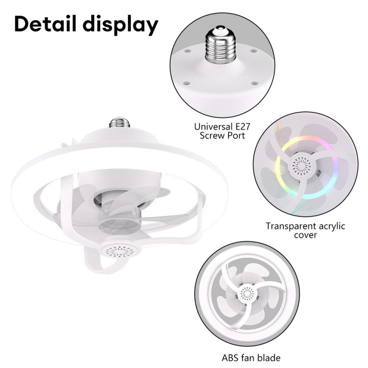 50W Ceiling Fan Light With E27 Socket 3 Speeds Adjustable RGB LED Strip, RGB LED Strip