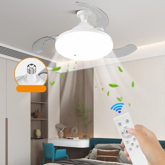22.5-inch Invisible Blade Ceiling Fan Light with E27 Socket Dimmable LED, 3 Color Temperatures, 3 Speeds, 2H/4H Time, Invisible Blade