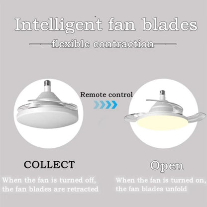 22.5-inch Invisible Blade Ceiling Fan Light with E27 Socket Dimmable LED, 3 Color Temperatures, 3 Speeds, 2H/4H Time, Invisible Blade