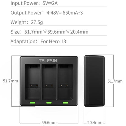 For GoPro HERO13 Black TELESIN 3 Slots Charging Base Action Camera Accessories, Charging Base