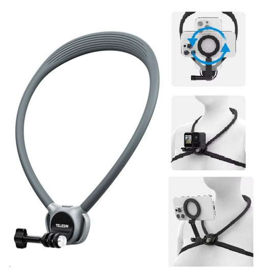 TELESIN Action Camera Neck Holder SE2.0 POV Perspective Bracket With Adjustable Chest Strap, SE2.0 Gray, SE2.0 Black
