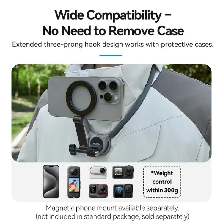 TELESIN Action Camera Neck Holder SE2.0 POV Perspective Bracket With Adjustable Chest Strap, SE2.0 Gray, SE2.0 Black